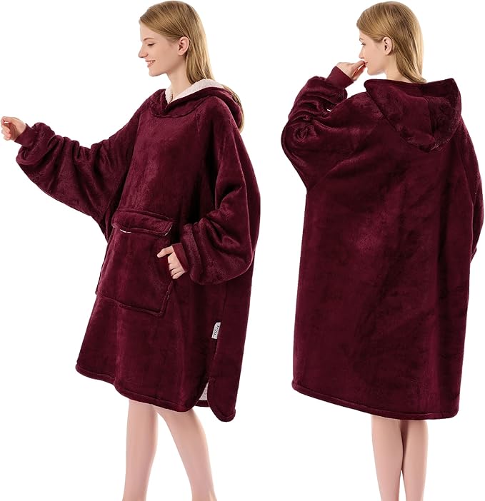 Krifey Wearable Blanket Hoodie, Oversized Sherpa Hooded as Birthday Gifts for Mom Women Girlfriend Men, Cozy Sweatshirt with Giant Pocket