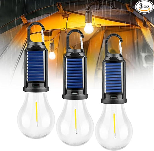 POCKETMAN Solar Camp Tent Lights, Rechargeable Hooked Light 3 Light Modes Portable Solar Camping Lantern for Hiking, Party, Camping, Fishing Emergency