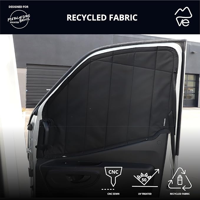VanEssential Insulated Stealth Blackout Magnetic Window Covers Designed for Mercedes-Benz VS30 (Van Years 2019 to Current), Front Door (Pair), Black
