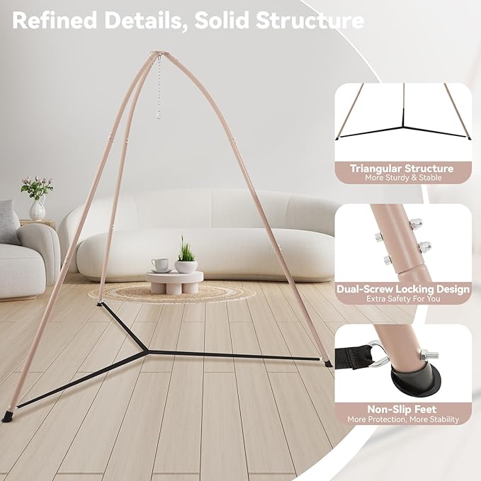 Hammock Chair Stand for Multi-Use, Heavy-Duty Hammock Chair Stand for Indoor & Outdoor, with Height Adjustable Triangular Design, 330 lbs Capacity Hanging Chair Stand, Stand Only - Brown