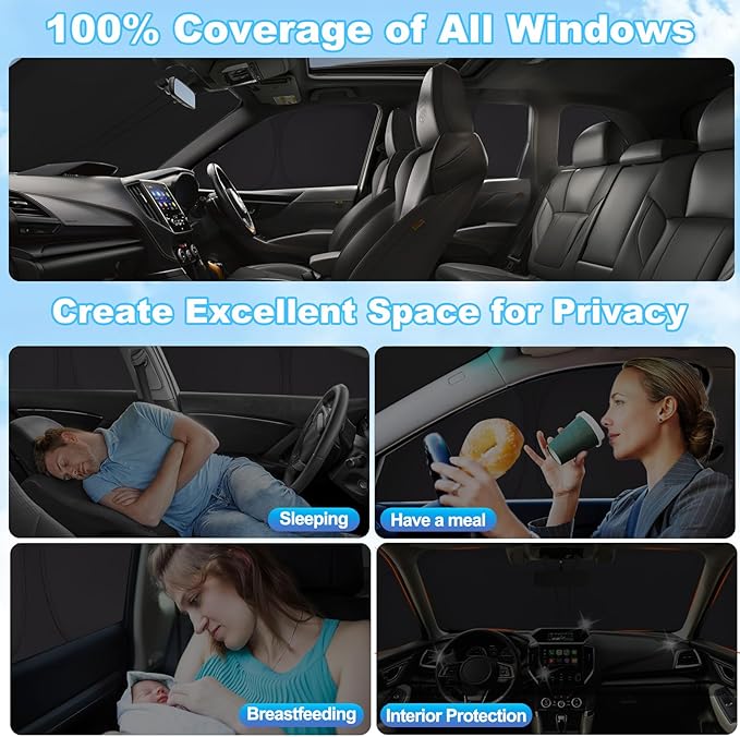 XCBYT 2019-2023 Forester Full Coverage Window Shades | 6-Layer Blackout Insulated Sun & UV Protection | Custom Fit Privacy Covers for Camping, Sleeping & Car Living (8 PCS)