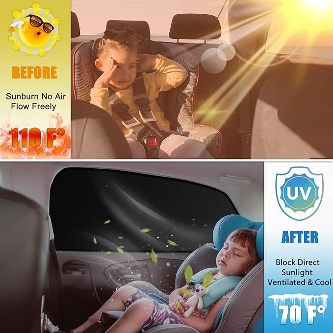 XCBYT Magnetic Car Window Shades 4 Pack - Blackout Side Window Sun Shade for Privacy & Car Camping, 99% UV Blocking Car Window Covers for Side Windows, Heat Protection Travel Shades for SUV Sedan