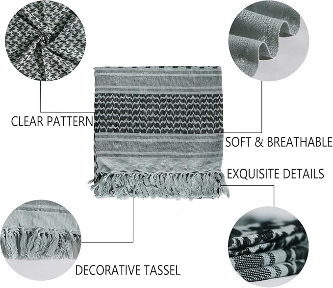 Ever Fairy Military Shemagh Tactical Desert Scarf Cotton Arab Keffiyeh Tactical Scarf Head Neck Face Wrap for Men Women