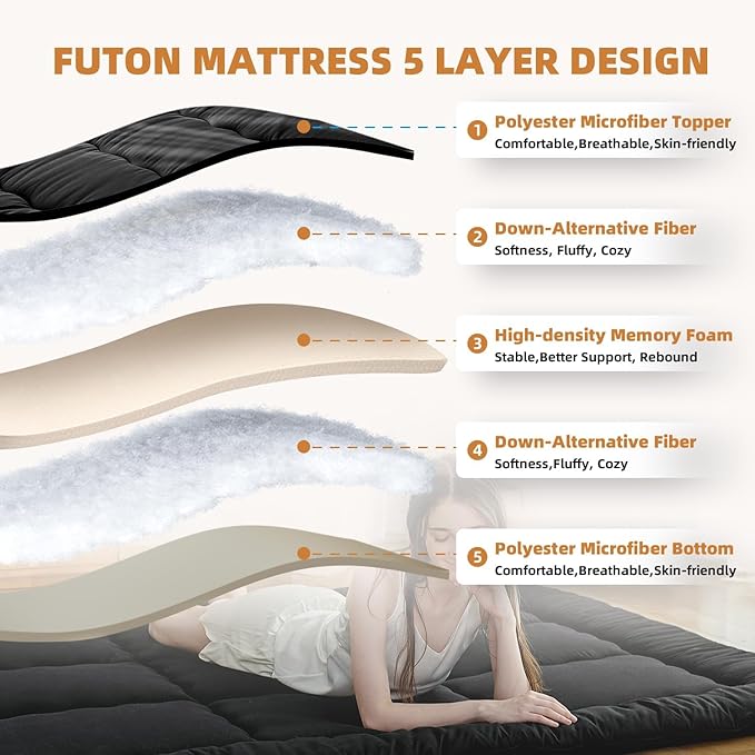 Japanese Floor Mattress,Futon Mattress 3" Black Thicken 100% High Density Comfortable Foam,Foldable Tatami Mat Sleeping Pad,Portable Floor Mattress Sleeping Pad for Adults,Twin Size 39"x 80"