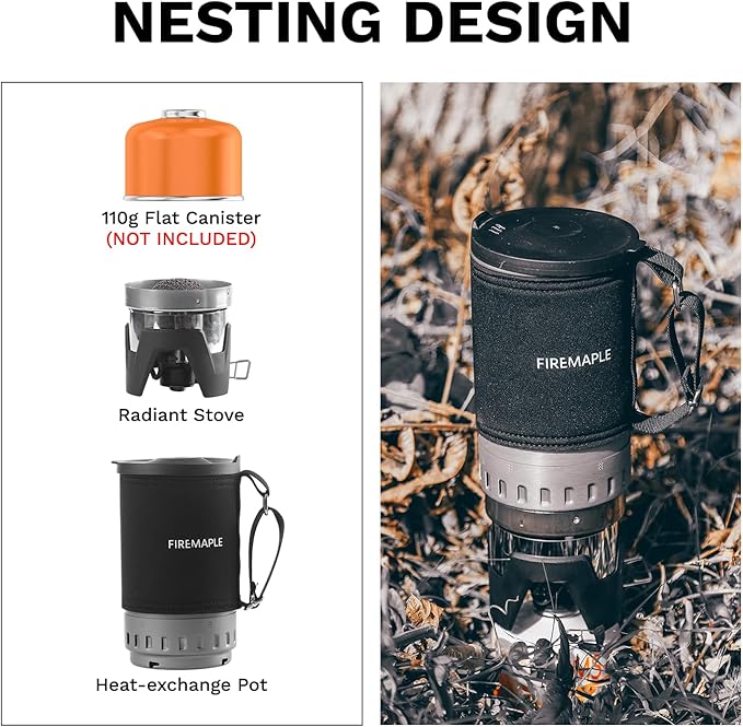Fire-Maple Crater Radiant Cooking System - w/Micro Pressure Regulated Valve, Solo Compact and Windproof Water Boiler, Ideal for Hiking, Climbing, Camping and Emergency uses, 0.8L.