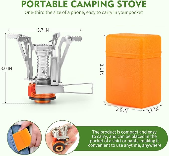 KUBQLIG Portable Camping Stove Backpacking Stove, Specialized Camping Stove with Piezo Ignition Stable Support Wind-Resistance, Camp Stove for Camping Hiking&Outdoor Adventure Cooking