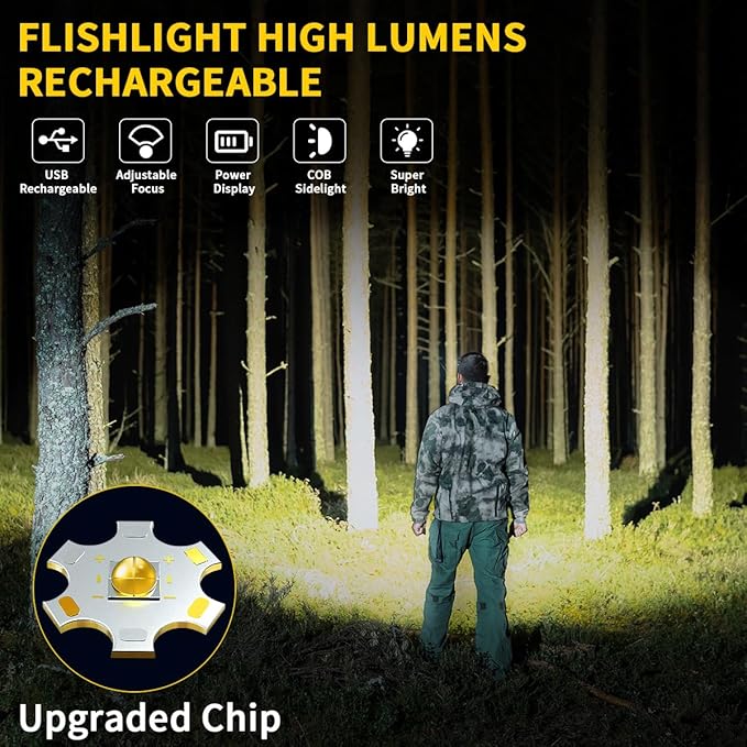 ZioeYiue Rechargeable Flashlights High Lumens, 7Mode Super Bright Flashlight Powerful, Adjustable Tactical Flash Light High Powered, LED Flashlights for Home Emergency Hunting Camping Essentials Gear