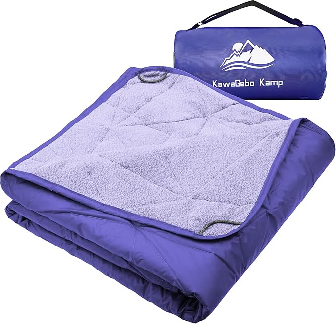 Large Outdoor Waterproof Blanket Extra Thick Fleece Stadium Blanket for Camping, Car, Pet, Picnics - Windproof, Wearable, Machine Washable 80" x 58" (Blue Purple)