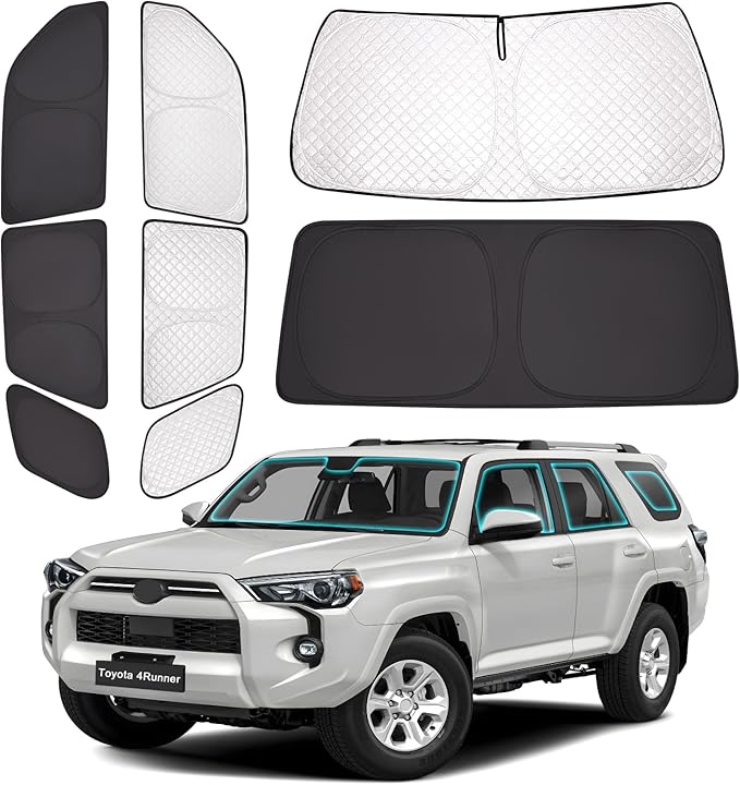ZATOTOO Car Window Shades for 2017-2024 Toyota 4Runner Sun Shade for Side Window Front Rear Windshield Triangular Window Shade Privacy UV Ray Sun Blocker Heat Insulation for Camp Nap Long Time Parking