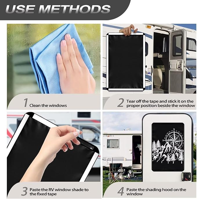RV Door Window Shade Cover, Compass Mountain Print Privacy Screen Door Curtains for Camper Door Easy to Install for Travel Trailer