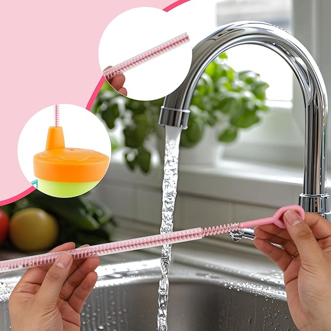 6pcs Straw Cleaner Brushes for Stanley, 31.5cm/12.4in Extra Long Full Bristles Coverage Reusable Straw Brush Cleaning Accessories for Bottles Glass Pipe Sippy Cup(Pink)