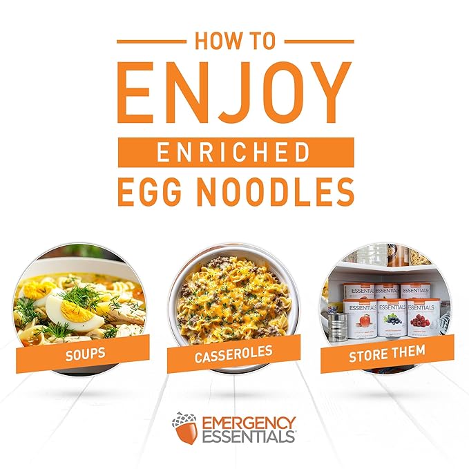 Emergency Essentials Egg Noodle Pasta #10 Can | Long Term Emergency Food Supply | Shelf Stable Survival Meal | 11 Servings | Non-GMO | Up to 30-Year Shelf Life