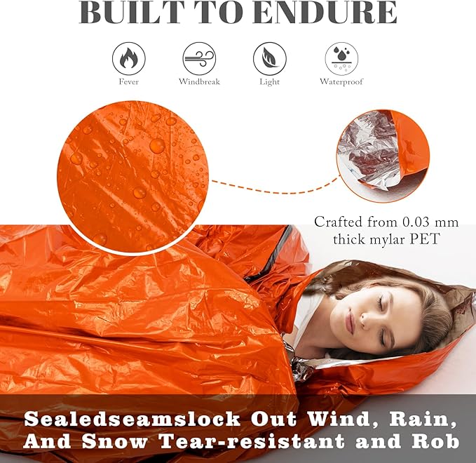 ANLOKE Emergency Sleeping Bags (2-Pack) Survival Sleeping Bag - Portable Thermal Sleeping Bags Bivy Sack, Mylar Emergency Blanket Survival Gear