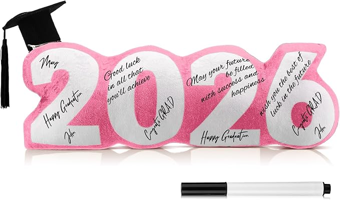 Beeveer Autograph Stuffed Pillow 15.7" Graduation Autograph Stuffed Pillow Graduation Guest Signature Gifts Grad Party Sign in Decor for High School College ()