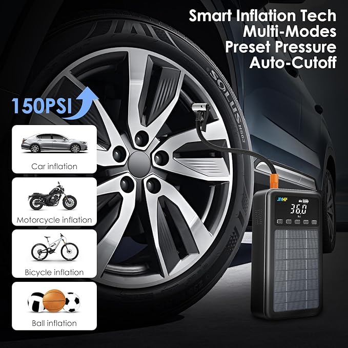 JIYHF Portable Power Station 74Wh, Solar Generator & Backup Power with 45W USB-C PD, 3000A Jump Starter with Air Compressor, Ideal as a Portable Power for Emergency, car Battery Jumper, RV, inflate