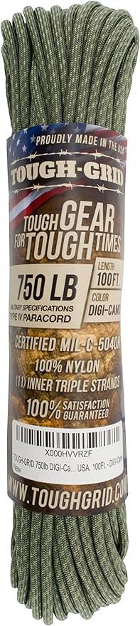 TOUGH-GRID 750 Paracord Military Grade Nylon Rope - Type IV Mil-Spec Made in USA - Tactical Survival Cord