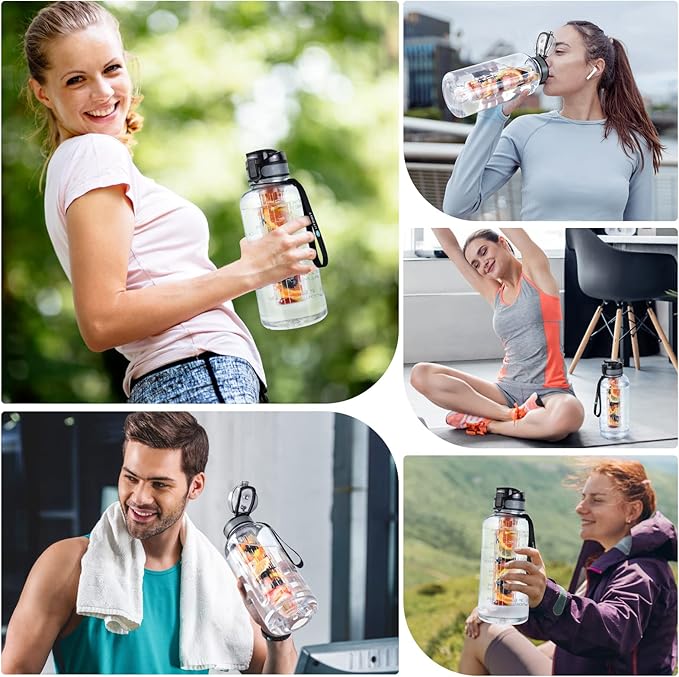 UTEBIT Fruit Infuser Water Bottle - 68 OZ Leakproof Plastic Infusion Bottle With Straw for Gym, Camping, Travel, Outdoor