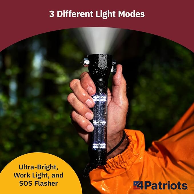 4Patriots HaloXT Emergency Solar Tactical Flashlight: Multi-Functional with Power Bank - 4 Pack