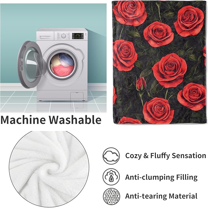 Red Roses Flannel Blanket, Floral Gifts, Floral-Themed Blanket for Women, Soft Lightweight Throw Blankets for Bed Home Travel Decor 60" x 80"