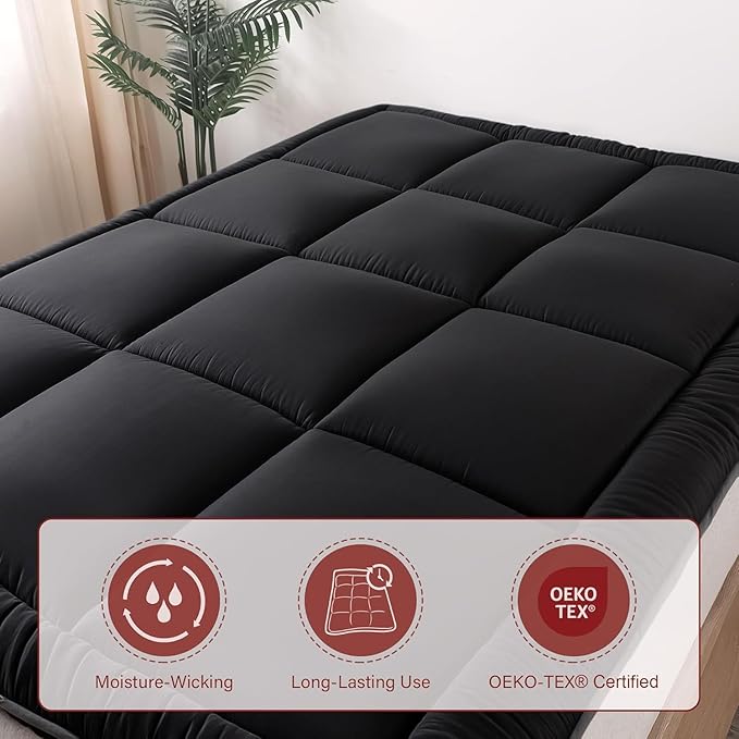 WhatsBedding Japanese Floor Mattress Futon Mattress 3" Black Tatami Mat Shredded Memory Foam Filled Sleeping Pad, Foldable & Portable Roll Up Lounger Camping Bed for Kids and Adult,Full Size 54"x 80"