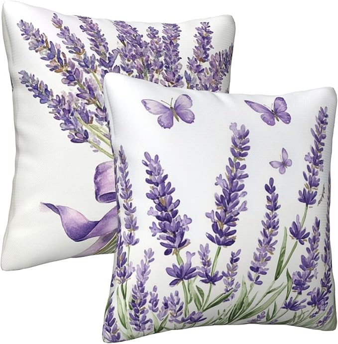 Purple Lavender Butterfly Throw Pillow Covers 18x18 inch Set of 2 Pillow Case Cushion Cover for Home Sofa Couch Living Room Car Decor