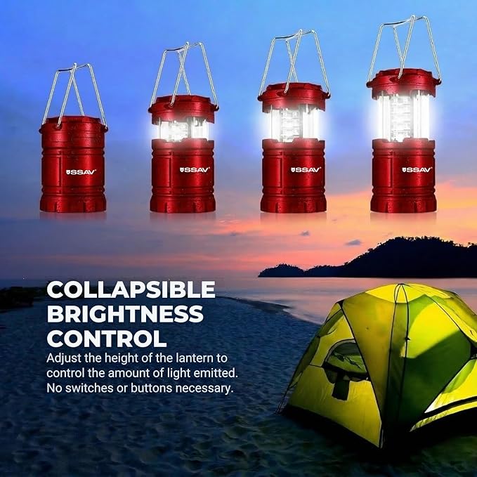 2 Pack LED Camping Lantern, LED Lanterns, Suitable Survival Kits for Hurricane, Emergency Light for Storm, Outages, Outdoor Portable Lanterns, Red, Collapsible | Batteries Included