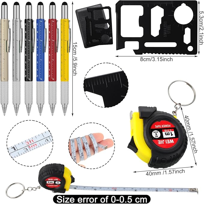 Lasnten 50 Pcs Mini Tape Screwdriver Keychain Set Bulk Father's Day Men Gifts Multitool Pen Card Tool Bag Pouch Adult Pinata Stuffers for Men Husband Gifts (Multicolor)