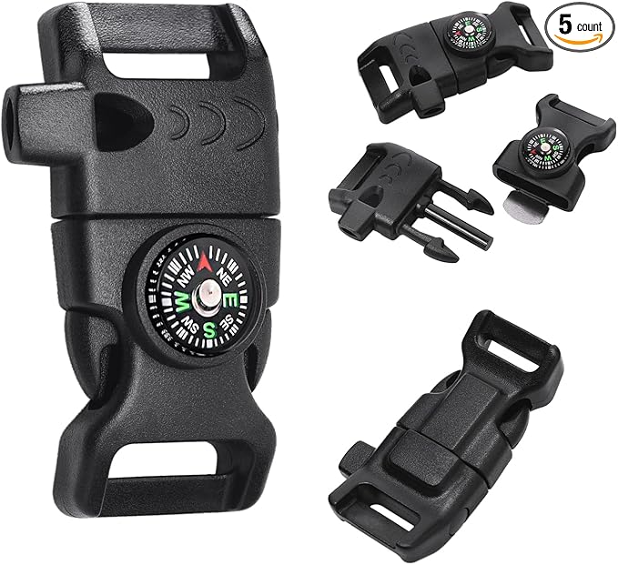 Paracord Buckle with Whistle Compass, Side Release Plastic Buckles for Paracord Bracelet