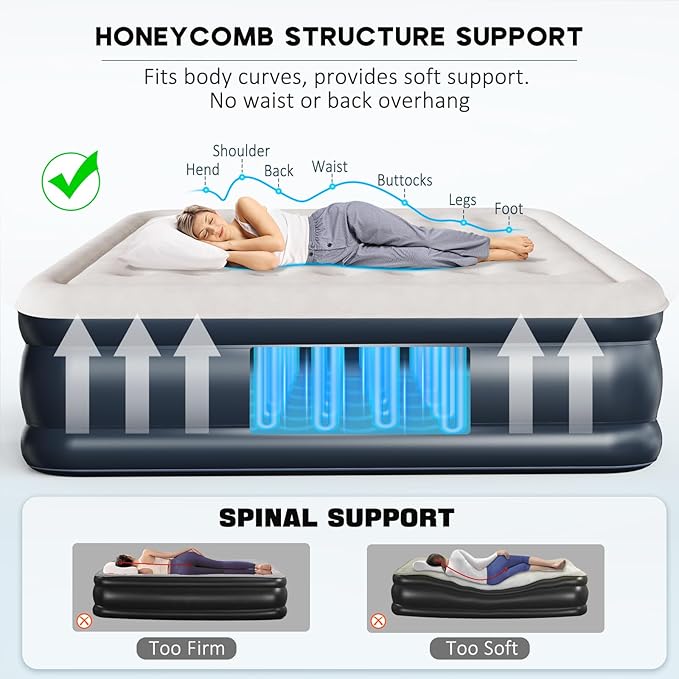 nalone Air Mattress Queen with Built in Pump, Inflatable Mattress Blow up Mattress, 18'' Raise Portable Air Bed, Upgraded Fast Colchones Inflables for Home, Guest, Travel & Camping, 690lbs Max