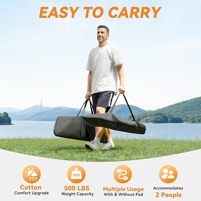 Everyfun 2 Person Outdoor Hammock with Stand, Cotton Rope Hammock with Polyester Pad, Adjustable Steel Frame, Portable with Carrying Bag – for Patio, Backyard, Garden, Beach, Blue Stripe