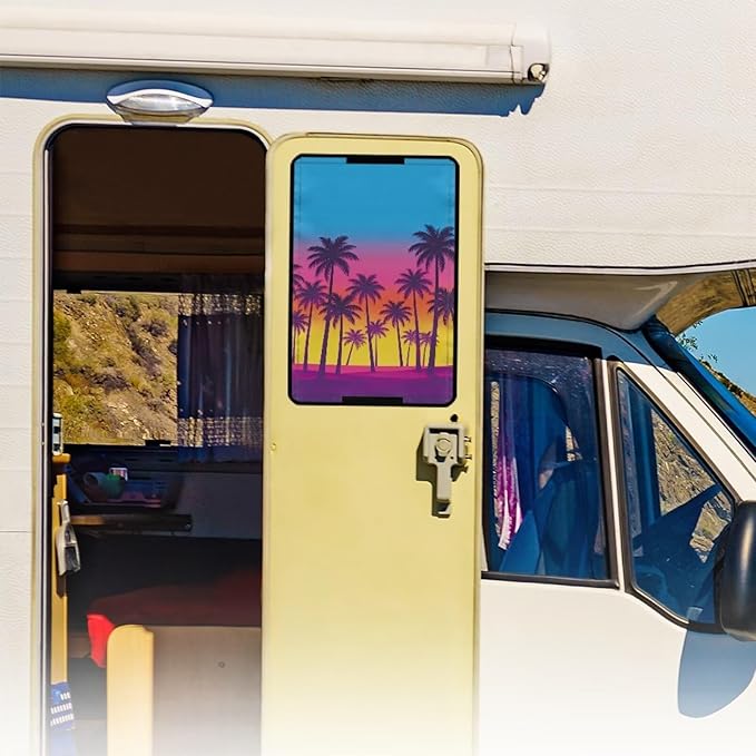 Coconut Tree RV Window Shades, Waterpoof Non Slip Window Skylight Sunshade RV Foldable Design for Travel Trailer Motorhomes