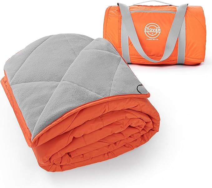 STOVER Large Waterproof Outdoor Stadium Blanket- Extra Thick Soft Fleece Camping Blanket for Travel, Picnics, Sports, Dogs- 79"x55" Warm, Windproof, Sand-proof, Lightweight, Packable (Game Day Orange)