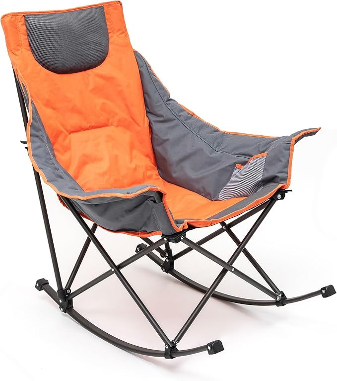 SUNNYFEEL Oversized Rocking Camping Chair, Fully Padded Patio Chair with Side Pocket, High Back Portable Lawn Recliner with Headrest, Outdoor Camp Rocker Chairs for Adults Heavy Duty 500 LBS Carry Bag