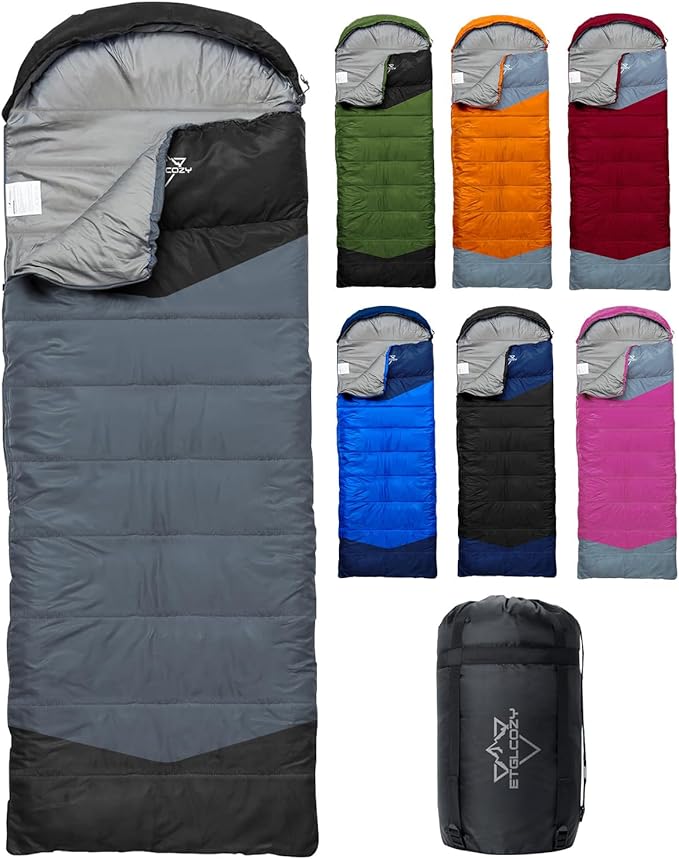 Lightweight 3-Season Sleeping Bag for Adults/Kids Camping, Compact w/Compression Sack, Waterproof Ripstop, Portable for Backpacking Hiking Travel