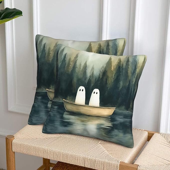 Forest Ghost Couple Throw Pillow Covers 18x18 inch Set of 2 Pillow Case Cushion Cover for Home Sofa Couch Living Room Car Decor
