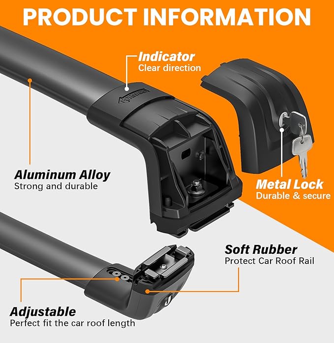 300lbs Roof Rack Cross Bars Compatible with Jeep Grand Cherokee 2011-2021 with Factory Grooved Side Rails, Aluminum Lockable Roof Rails Crossbar for Rooftop Cargo Carrier Luggage Kayak Canoe