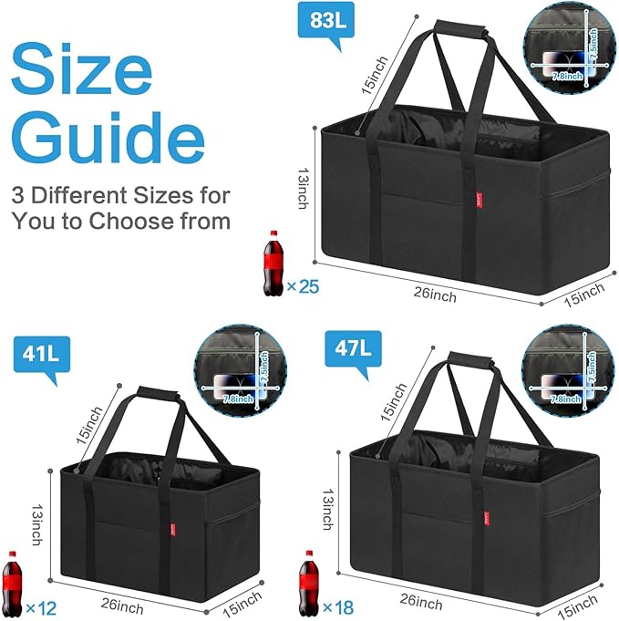 LHZK Standing Extra Large Utility Tote Bag with Metal Wire Frame and the Sides Rinforced, Extra Large Tote Bag with Handle, Reusable Grocery Bags Foldable, Beach Bag, Car Tote (Black) | Metal Wire Frame
