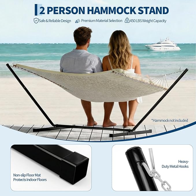 Garvee 12 FT Hammock Stand with Hooks and Chains, Portable 2 Person Heavy Duty Steel Hammocks Stand for Outside, Patio, Backyard, 450 Pounds Capacity, Black