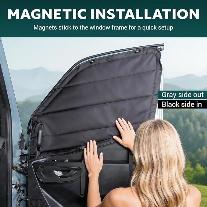 Front Door Window Covers(Pair) for Mercedes-Benz Sprinter 2019-2026 VS30, Magnetic Insulated Blackout Sunshade, XPE Foam Core, AllSeasonGuard