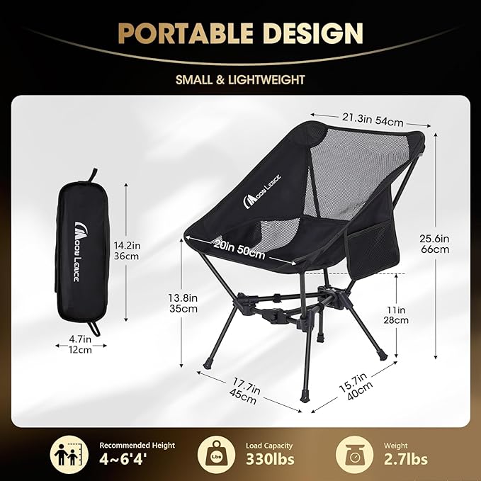 MOON LENCE 2 Pack Portable Camping Chairs Backpacking Chair - The 4th Generation Ultralight Folding Chair - Compact, Lightweight Foldable Chairs for Hiking Mountaineering, Beach