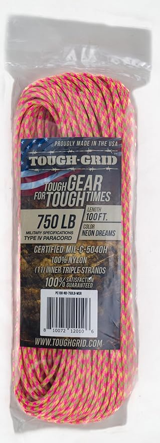 TOUGH-GRID 750 Paracord Military Grade Nylon Rope - Type IV Mil-Spec Made in USA - Tactical Survival Cord