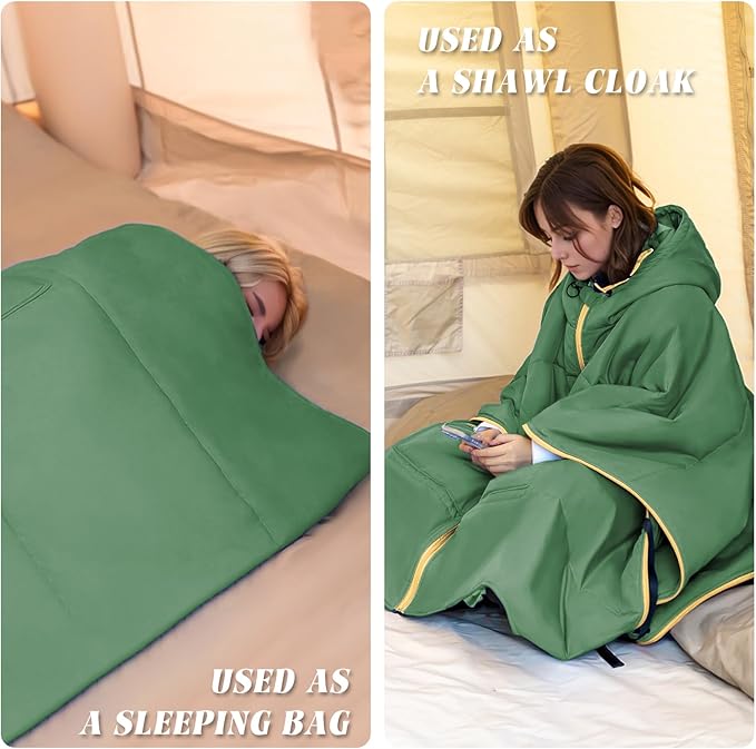 Camping Blanket Poncho, Large Wearable Blankets, 75 x 55 inch Cape, Windproof & Water-Repellent, Portable & Warm, for Outdoor, Sports, Travel, Car