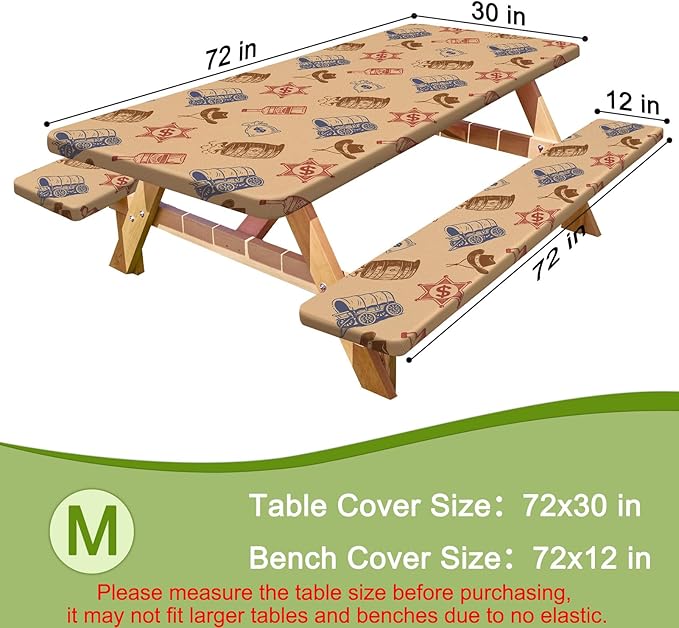 Picnic Table Cover with Bench Covers Portable Table Cloth Built-in Storage Pocket Fitted Tablecloth with Elastic Edges Waterproof Camping Essentials for Indoor Outdoor Rv,72in,Colored Denim