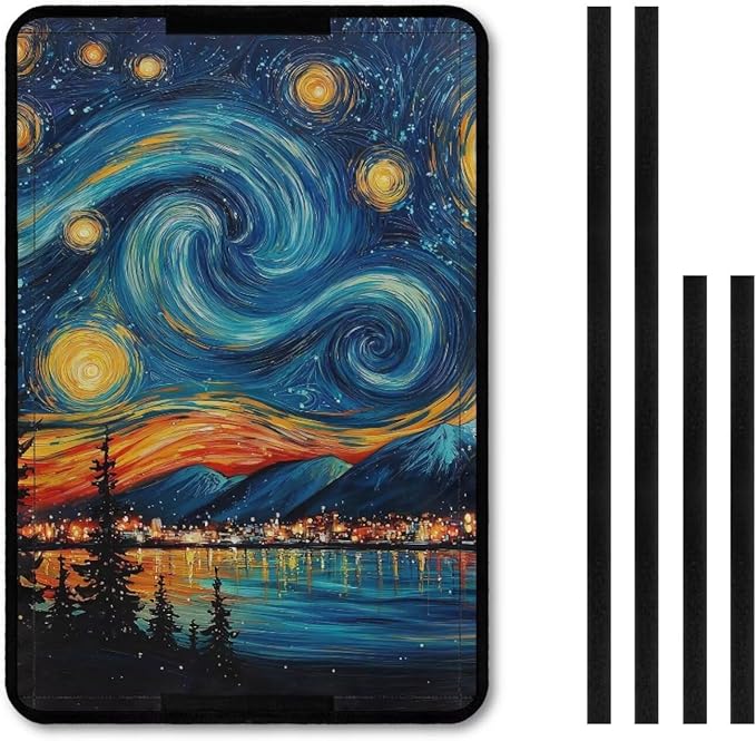 RV Window Shade Cover with Oil Painting Starry Sky, RV Door Window UV Protective Cover, Foldable Travel Trailer Motorhome Rv Screen Door Protector