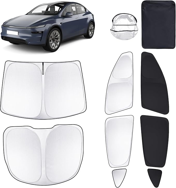 8pcs Car Window Shades for Tesla Model Y 2020-Present Accessories,Windshield Side Rear Full Sunshade,Sun Visor UV Blocking, Privacy Protection and Blackout for Camping Outdoor