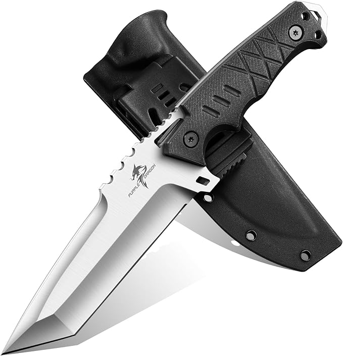 Purple Dragon Fixed Blade Knife with Kydex Sheath - D2 Steel Survival Knives for Camping, Bushcraft - Ergonomic G10 Handle Outdoor Survival Gear Christmas Gift for Men and Women