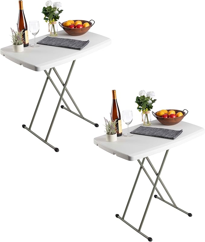 Lavish Home Portable Folding Tables - Lightweight Portable Folding Desk with Adjustable Height - Small Plastic Table for TV Tray, Playing Cards, and Craft Room (Set of 2/White/2.5 FT Wide)