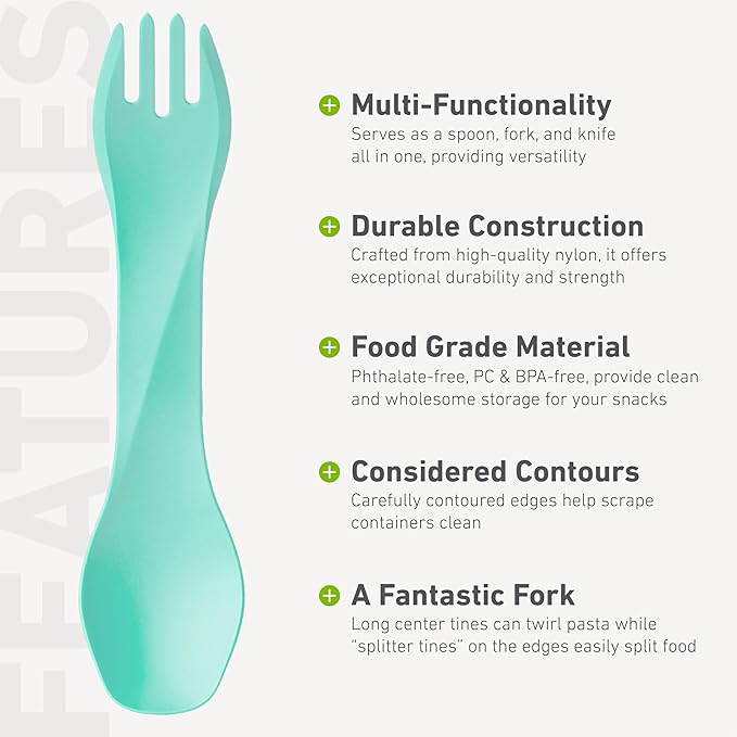 humangear GoBites Uno 3-Pack | Travel & Camping Utensils | Portable & Convertible Dining Ware | Multi-Functional Spork | Mint/Magenta/Light Blue, Uno (Bulk) 3-Pack