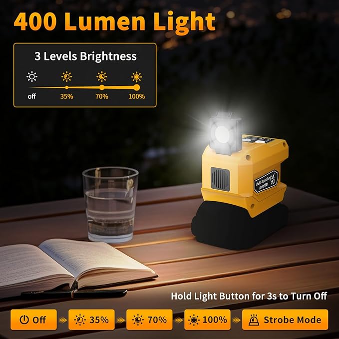 2 Pack Kzreect 220W Power Inverter Compatible with DeWalt 20V/18V Batteries (Battery Not Included), DC to 110V AC Converter with 1 AC Outlet, USB-C, Dual USB-A & 400LM LED Light for Camping, Emergency