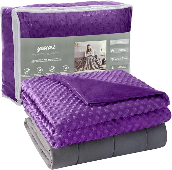 yescool Weighted Blanket for Adults (15 lbs, 60" x 80", Violet) Heavy Blanket for Sleeping Perfect for 140-160 lbs, Queen Size Breathable Blanket with Premium Glass Bead, Machine Washable